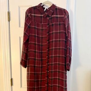 BCBG Duster • SZ L • Red Plaid & Sheer